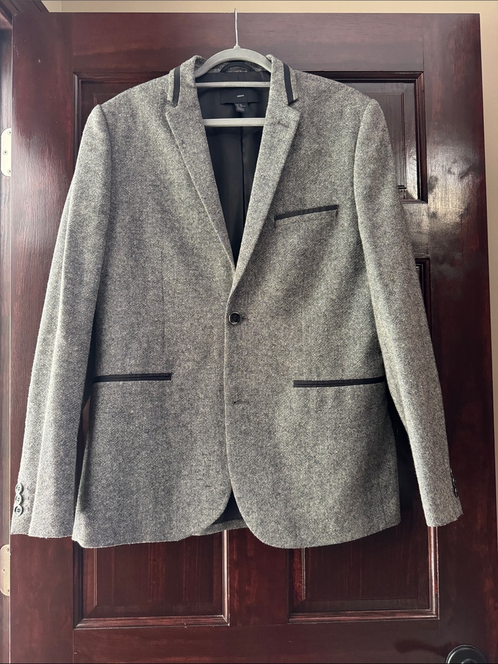 H&M Gray Wool-Blend Blazer with Black Trim